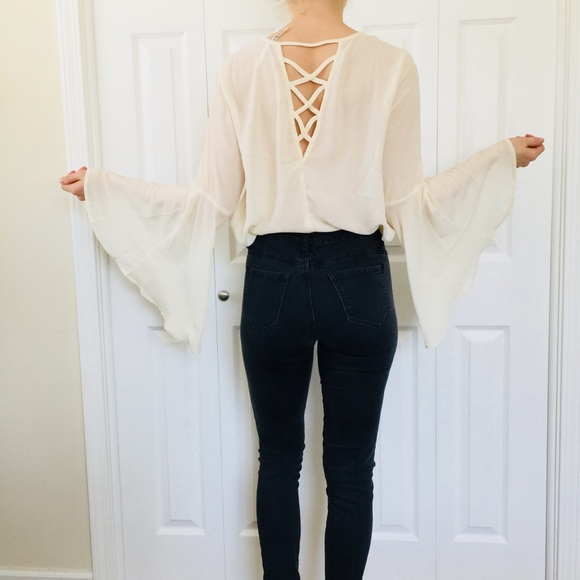 Tops - NEW Oversized Bell Sleeve Sheer Cream Blouse | L